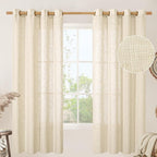 LAMIT Beige 72 inch Linen Curtains 2 Panels Set for Living Room, Soft Thick Linen Semi Sheer Light Reducing Bronze Grommet Window Treatments Neutral Drapes for Bedroom, 52 x 72 Inch