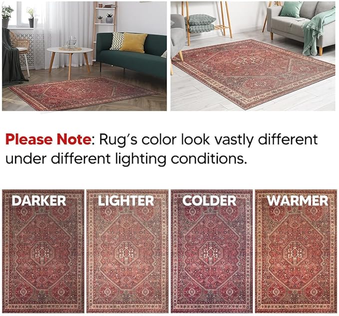 Keen Home Design 8x10 Rug - Machine Washable Area Rug with Non-Slip Backing, Ideal for Living Room, Dining Room, Bedroom - Vintage, Easy Clean, Durable, Low Pile Rug - (8' x 10')