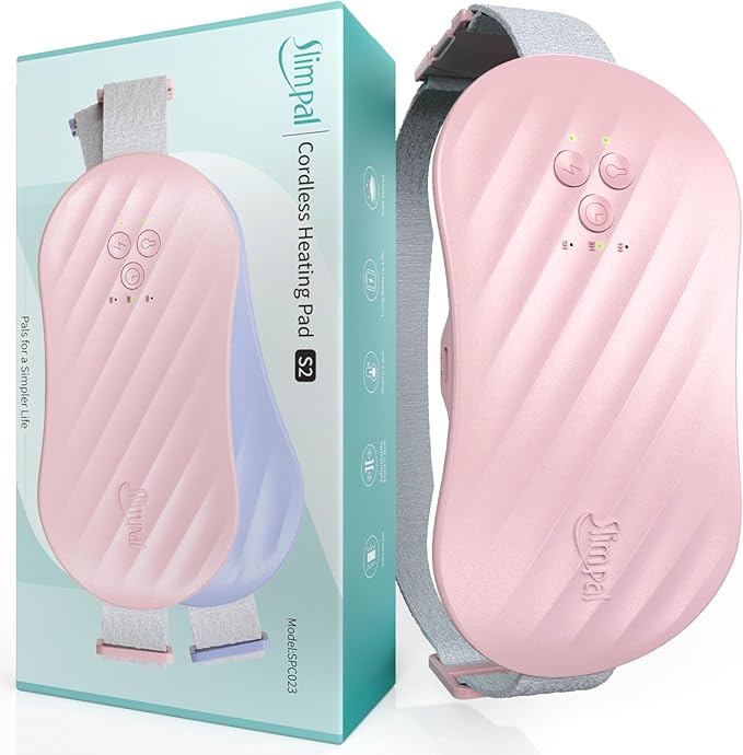 Slimpal AI Portable Heating Pad for Period Cramps, Smart AI Heat Chip, Electric Cordless Heating Belt for Back, Belly, Waist, Stomach, Menstrual Wearable Heating Pad Gifts for Girl Women Her Pink S2