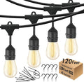 120 FT Outdoor String Lights LED Waterproof with 40 Shatterproof Plastic Warm Edison Bulbs String Bistro Lights for Patio Gazebo Pergola Market