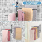 Bathroom Towel Rack JSVER 4 Arms Swivel Towel Holder, Towel Bar Wall Mounted, SUS304 Stainless Steel Space Saving Towel Rack, Towel Racks for Bathroom, Kitchen