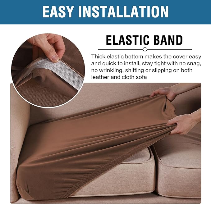 H.VERSAILTEX Velvet Stretch Couch Cushion Cover Plush Cushion Slipcover for Sofa Cushion Furniture Protector Seat Cushion Sofa Cover (3 Piece Sofa Cushion Covers, Caramel)
