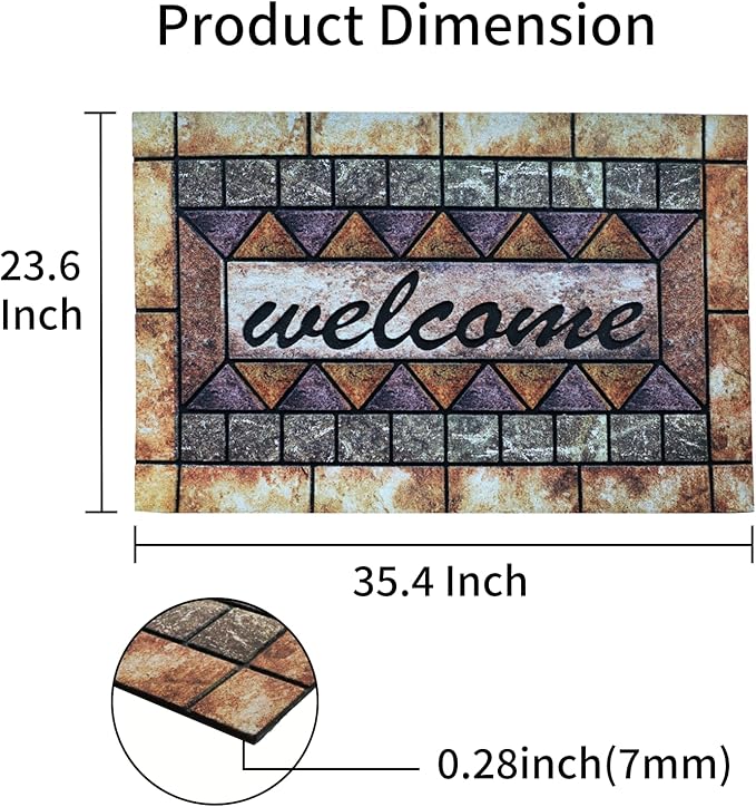 Door Mat Welcome Mat, Heavy Duty Door Mat 23.6 x 35.4 Inch Front Door Mat Rug Doormat for Outdoor Entrance Home Non-Slip Rubber Rug for Front Door, Outside, Entryway, Patio (Brown Welcome)