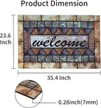 Door Mat Welcome Mat, Heavy Duty Door Mat 23.6 x 35.4 Inch Front Door Mat Rug Doormat for Outdoor Entrance Home Non-Slip Rubber Rug for Front Door, Outside, Entryway, Patio (Brown Welcome)