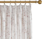 Pink Floral Pinch Pleated Linen Curtains - 2 Panels of Privacy Light-Filtering Printed Curtains Suitable for Dining Rooms and Farmhouses.60 Inches Wide by 92 Inches Long
