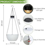 2 Packs Solar Hanging Basket Planters for Plants Outdoor, Self Watering White Flower Plants Pots with Solar Light Drainer for Balcony Patio Garden Outdoor Decoration