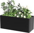 Long Metal Cube Planter for Outdoor Plants 15" W x 38" L x 16.25" H, Heavy Duty Steel Rectangular Planter Box with Removable Insert Shelf, Modern Décor for Outside, Indoor, Garden (Black)