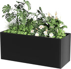 Long Metal Cube Planter for Outdoor Plants 15" W x 38" L x 16.25" H, Heavy Duty Steel Rectangular Planter Box with Removable Insert Shelf, Modern Décor for Outside, Indoor, Garden (Black)