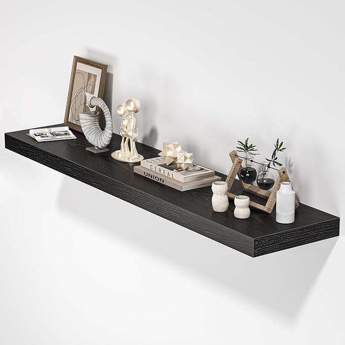 Floating Shelves for Wall, 48" W x 9.3" D x 1.5" H, Wooden Wall Mounted Display Shelves with Invisible Brackets for Living Room, Bedroom, Bathroom, Kitchen Decor and Storage, Set of 1, Black