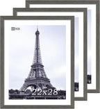 VCK 22x28 Frame Set of 3, Gray Solid Wood Poster Picture Frame, Exclusive Wood Grain, Wall Gallery Frame