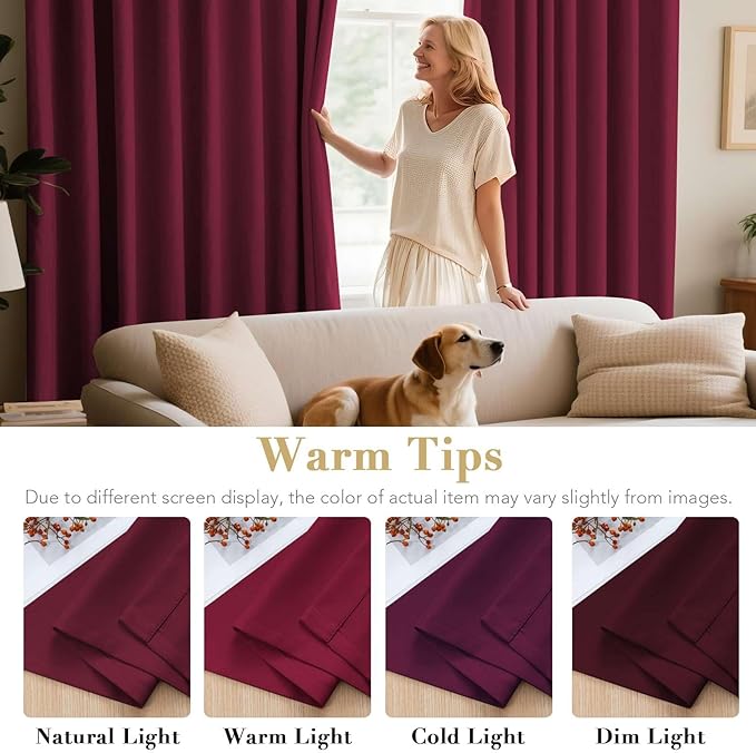 H.VERSAILTEX Christmas Curtains for Bedroom Thermal Insulated Room Darkening Living Room Curtains 63 Inch Long Grommet Privacy Protection Window Curtain Panels/Drapes for Nursery, 2 Panels, Burgundy