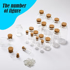 Geiserailie 45 Pcs Mini Glass Bottles with Cork Stoppers Spell Jar Clear Wishing Jars with 50 Eye Screws 3 Funnels for Wedding Party Favors DIY Art Crafts Decoration, 5 Sizes