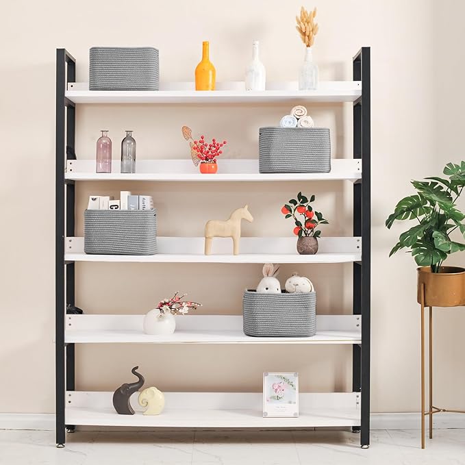 Small Storage Baskets for Shelves Organizing, Woven Cotton Rope Baskets for Storage, Book Basket, Decorative Shelf Basket, 12.5"Lx9.1''Wx7.9''H (4 Packs) Grey