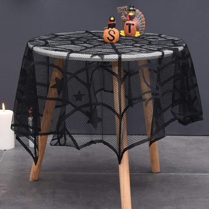 Lulu Home Halloween Table Cover, Round Black Spider Web Halloween Table Toppers for Festival Party Decoration