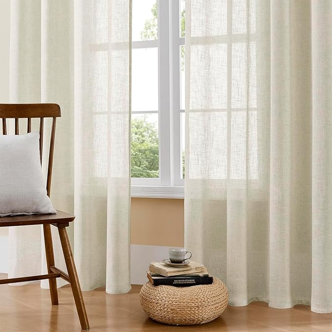 Joydeco Linen Curtains 90 Inch Length 2 Panel Sets,Light Filtering Curtains for Bedroom 70 Inch Wide Living Room Drapes with Back Tabs & Rod Pockets (W70 x L90 Inch, Beige)