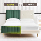 Livinia Twin Size Elton Velvet Platform Bed, Upholstered Bed Frame with Vertical Channel Tufted Headboard Footboard, Strong Wood Slats, No Box Spring Needed, Green (Twin)