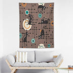 ICMOLYYENLO Boho Medieval Cat Tapestry, Abstract Atomic Starburst Geometric Aesthetic Art Wall Hanging For Bedroom Living Room Dormitory 60x80 Inches
