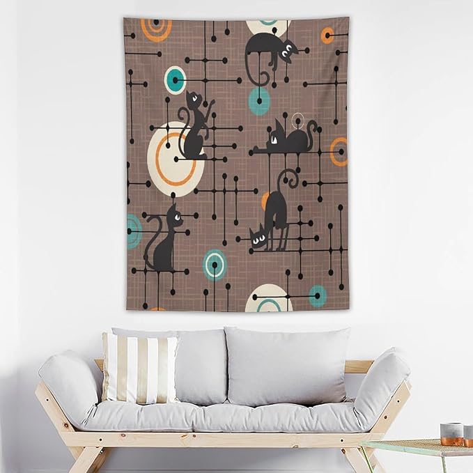 ICMOLYYENLO Boho Medieval Cat Tapestry, Abstract Atomic Starburst Geometric Aesthetic Art Wall Hanging For Bedroom Living Room Dormitory 60x80 Inches