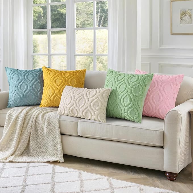 decorUhome Fall Throw Pillow Covers 12x20 Inch Set of 2, Soft Plush Decorative Faux Fur Aqua Solid Couch Pillow Covers, Accent Farmhouse Neutral Lumbar Euro Pillow Cases for Sofa Bed Living Room