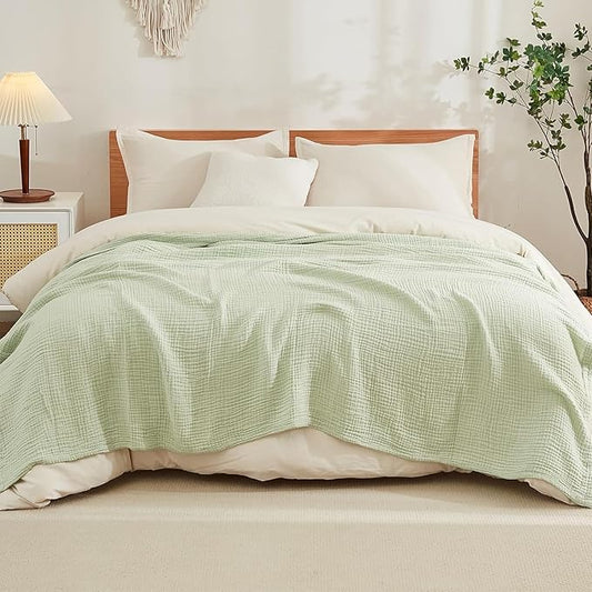 EMME Cotton Throw Blanket 100% Muslin Soft Blanket for Couch Breathable Gauze All Season Soft and Lightweight Pre-Washed Cotton (Mint Green, 50"x70")