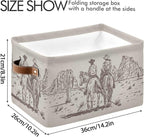 Western Desert Cowboy Storage Basket Cube Storage Bins Organizer Bag Collapsible Closet Shelf Baskets with handle for Baby Cloth Pet Toy Book 14.2×10.2×8.3 IN
