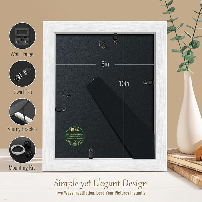 VCK 8x10 Picture Frames Set of 3, White Solid Wood Picture Frame, Textured Exclusive Wall Gallery Frame