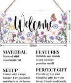 Welcome Decor Sign, Hanging Wood Sign Home Decorative, Printed Wood Wall Art Sign, Flower Welcome Sign, Yard Garden Welcome Sign, Porch Decor Sign, Farmhouse Front Door Decor Sign 12 * 6inch