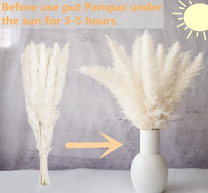100 PCS Dried Flowers Pampas Grass Bouquet, Boho Table Decor, Bunny Tails Dried Flowers, Brown Pompas, White Pampas Grass for Wedding, Home, Rustic Party, Baby Shower Decorations
