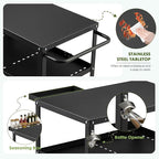 Outdoor Grill Cart Table,Indoor and Outdoor Pizza Oven Table,with 4 Movable Total Lock Casters, Hooks, Side Handle Multifunctional (Black)