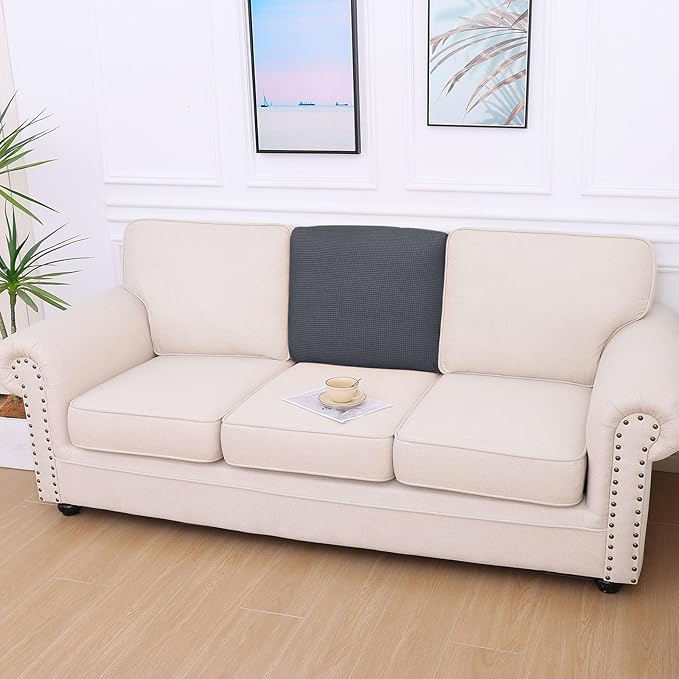 hyha Waterproof Couch Cushion Covers for Pets, Non Slip Sofa Seat Cover for Dogs Washable, Soft Thick Stretch Jacquard Fabric, Sofa Slipcovers with Elastic Bottom (1 Piece for Backrest M, Grey)