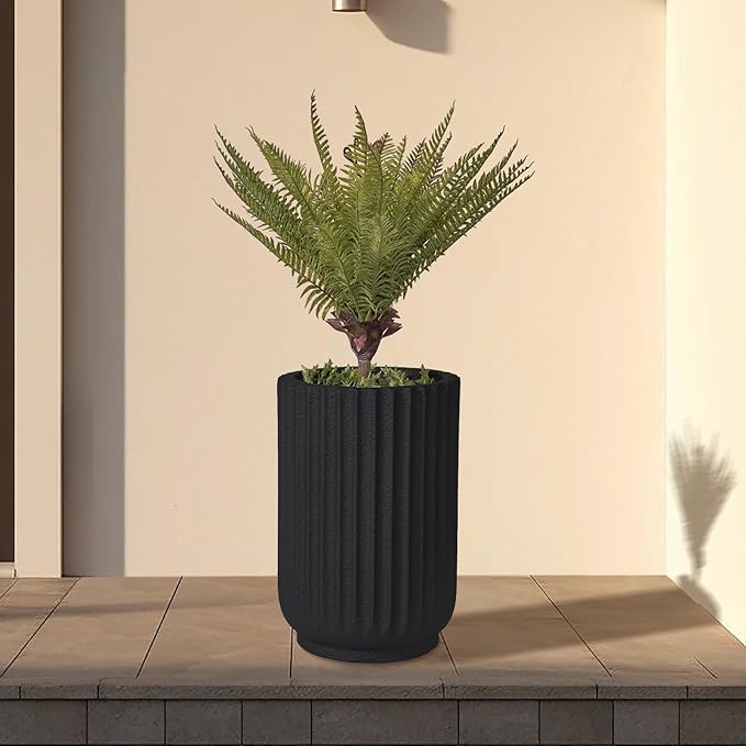 Classic Roman Column Style Planter | 20" Tall | Black & White Options | Ideal for Entrance & Living Room Corner | Durable Fiberglass Composite