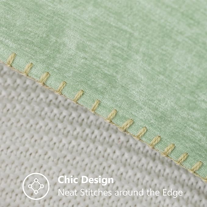 decorUhome Chenille Soft Throw Pillow Covers 26x26 Set of 2, Farmhouse Velvet Neutral Decorative Euro Pillow Covers with Stitched Edge for Couch Sofa Bed Home Decor, Sage Green
