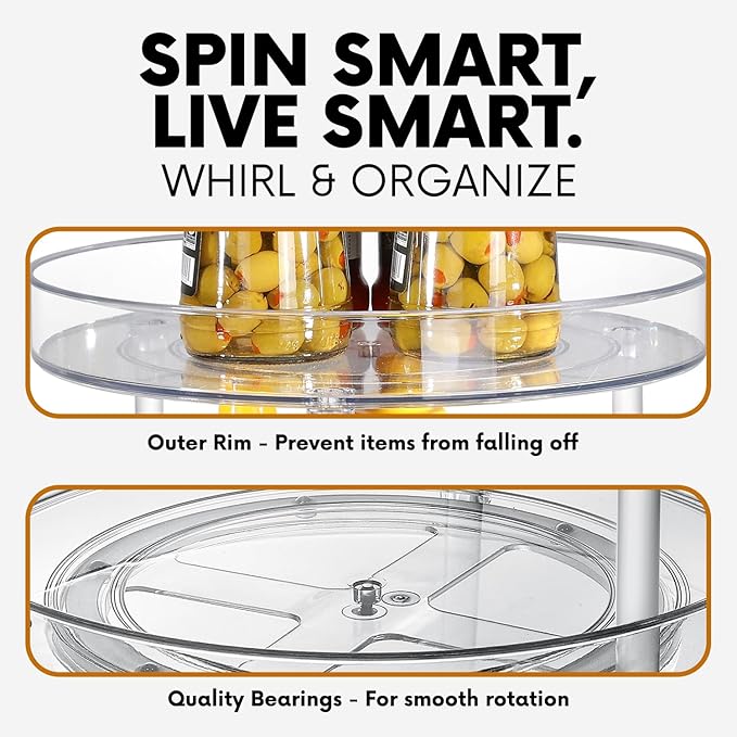 Clear Lazy Susan Organizer, Spice Rack Kitchen Cabinet Turntable, Pantry and Fridge Rotating Storage, Makeup Vanity for Skincare, Perfume, Cosmetic Dresser