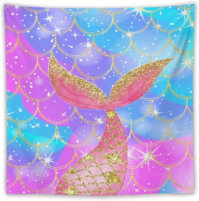 HZOHNAGO Mermaid Scales Tapestry Colorful Shiny Scales Mermaid Tail Pattern Printed Wall Tapestry Wall Hanging for Bedroom Living Room Dorm 60" W x 60" H
