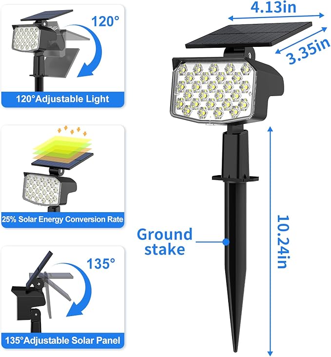 WELALO Solar Spot Lights Outdoor, [10 Pack/3 Modes] Solar Landscape Spotlights, Adjustable Solar Powered Security Lights, IP65 Waterproof Wall Lights for Walkway, Yard, Garden, Driveway (Cool White)