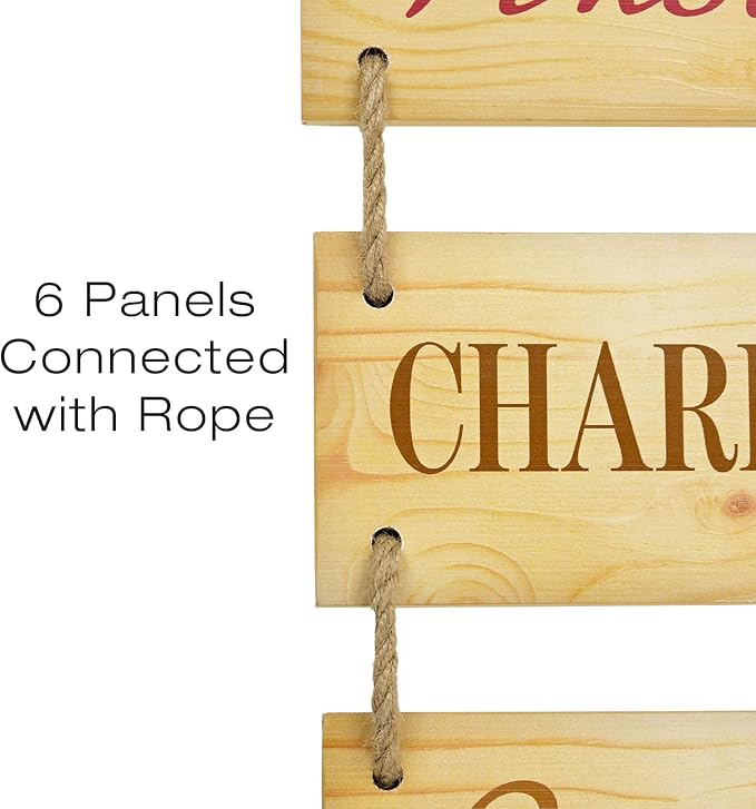 EXCELLO GLOBAL PRODUCTS Large Hanging Wall Sign: Rustic Wooden Decor (Shiraz, Cabernet, Merlot, Pinot Noir, Chardonnay, Pinot Grigio) Hanging Wood Wall Decoration (11.75" x 32")