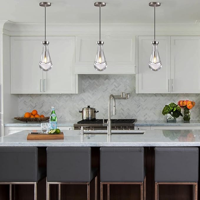 Modern Raindrop Pendant Lights, Kitchen Island Pendant Lights, Nickel Colored Brass Base Dining Room Light Fixture, and Interior Chandelier in The Living Room Hallway, Including The Bulb
