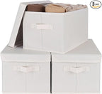 WUIKE 3 Pack Large Fabric Storage Baskets with Cover for Bedroom, Closet Storage Bins with Lids for Clothes, Towel, Blanket, Purse, Hats