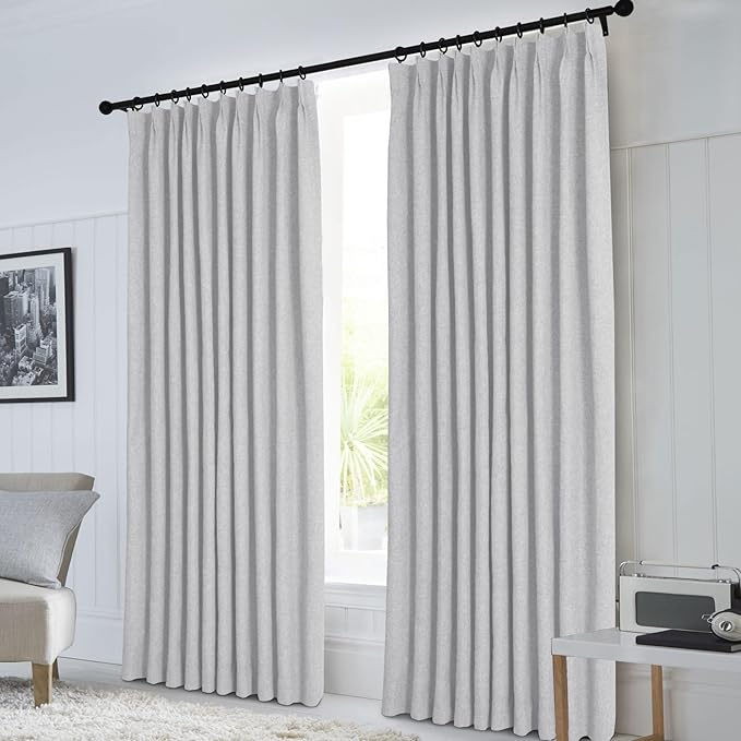 Macochico Extra Wide Full Blackout Linen Curtains for Sliding Door Silver Grey Pinch Pleated Linen Curtains 96 Inches Long for Bedroom Living Room Farmhouse with Tieback 120”Wx96”L 1 Panel