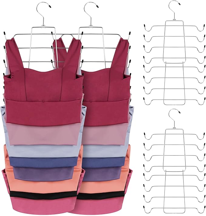 ZEDODIER 6 Pack Tank Top Hanger, Space Saving Bra Hangers, Non-Slip Hanging Sport Bras Holder, Closet Organizers and Storage for Camisoles Tank Tops Bras Ties Swimsuits Strappy Dress, Silver