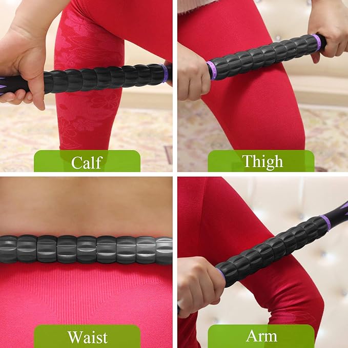 Muscle Roller Massage Roller Stick for Athletes, Help Reducing Muscle Soreness Cramping Tightness Leg Arms Back Calves Muscle Massager（Purple Black- 18 inch）