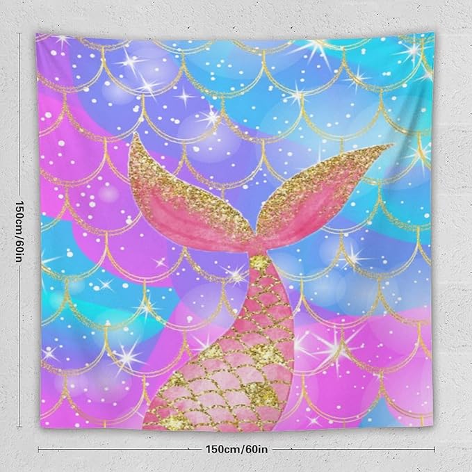 HZOHNAGO Mermaid Scales Tapestry Colorful Shiny Scales Mermaid Tail Pattern Printed Wall Tapestry Wall Hanging for Bedroom Living Room Dorm 60" W x 60" H