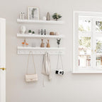 MBYD White Floating Shelves for Wall with Hooks, Nursery Book Shelves for Kids Room, 36 Inch Wall Mount Bookshelf for Living Room Bedroom Bathroom Kitchen, Hanging Picture Ledge Shelf Set of 3