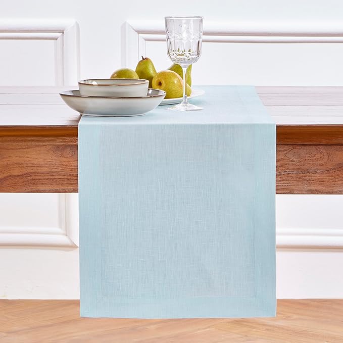 Solino Home Linen Ice Water Table Runner 144 Inches Long - 100% Pure Linen Extra Long Table Runner 14 x 144 Inch - Fete