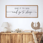 Give It to God and Go to Sleep Decorative Rustic Sign & Plaque Framed Wall Art for Couples, 40''×15'' Vintage Cottagecore Wooden Horizontal Wall Decor Above Bed, Farmhouse Wedding Gift for Bedroom