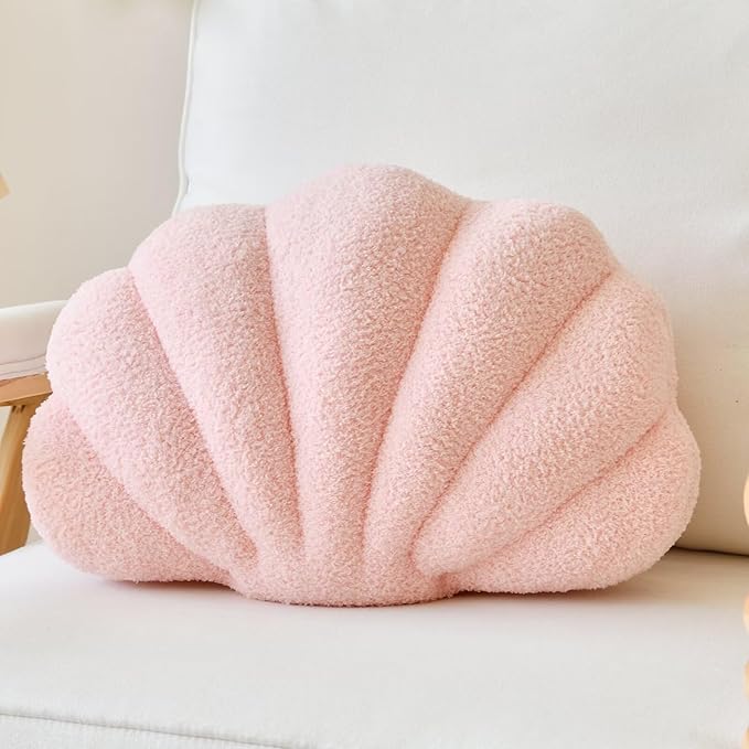 Pink Seashell Throw Pillows, Shell Shaped Throw Pillows, 13 Inch Soft Home Decorative Pillow Plush Cushion for Bed Couch Living Sofa Room Decor Accent Throw Pillow