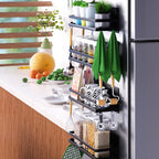 Magnetic Spice Rack for Refrigerator,Magnetic Shelf Fridge Organizer for Kitchen, Spice Rack Space Saver Container for Kitchen/Apartment, Drill Free, Black 6 Pack