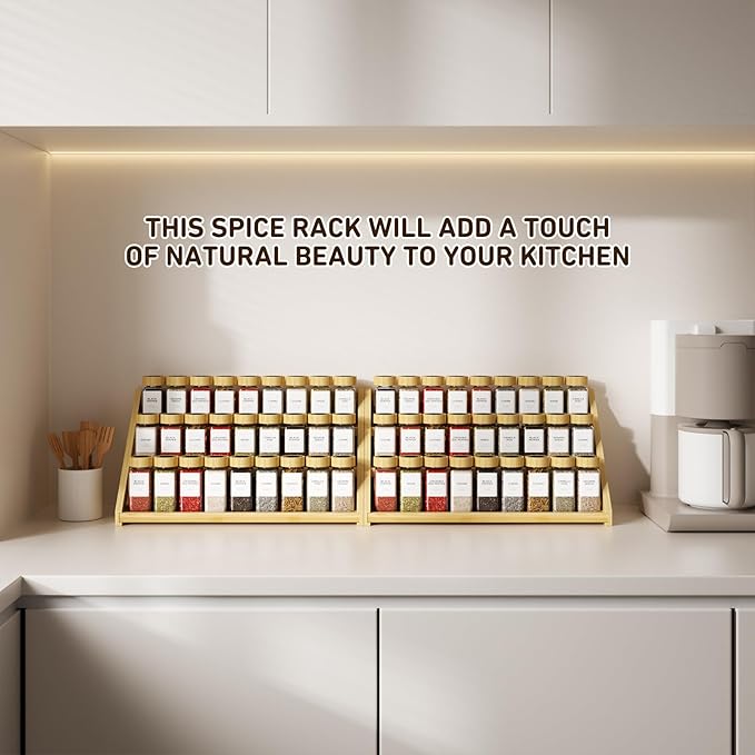 Bamboo Tiered Spice Rack, for Countertop Spice Organizer for Pantry Spice Shelf Organizer Kitchen Spices Rack