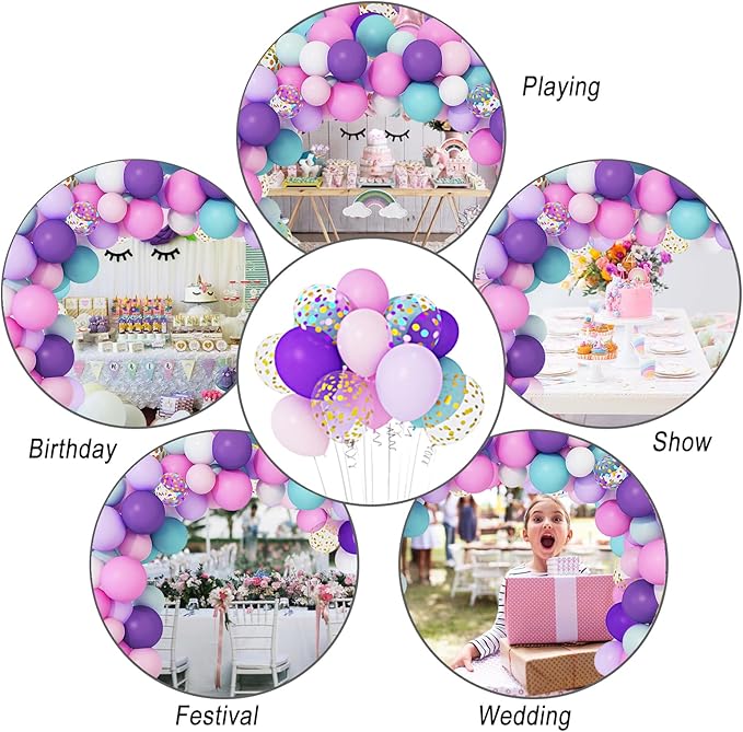 Amandir 134pcs Unicorn Balloons Arch Garland Kit, Unicorn Birthday Party Decorations for Girls Confetti Light Purple Aqua Blue Pink Balloons Set Wedding Baby Shower Party Supplies