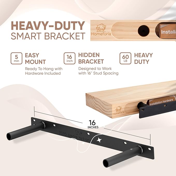 Homeforia 24inch Walnut Floating Shelves for Wall, High End Solid Real Wood 24in Floating Shelf for Bathroom, Dark Brown 24 inch Long Floating Shelves, Heavy Duty Bracket, 24 X 6.5 X 1.75 in, Set of 2